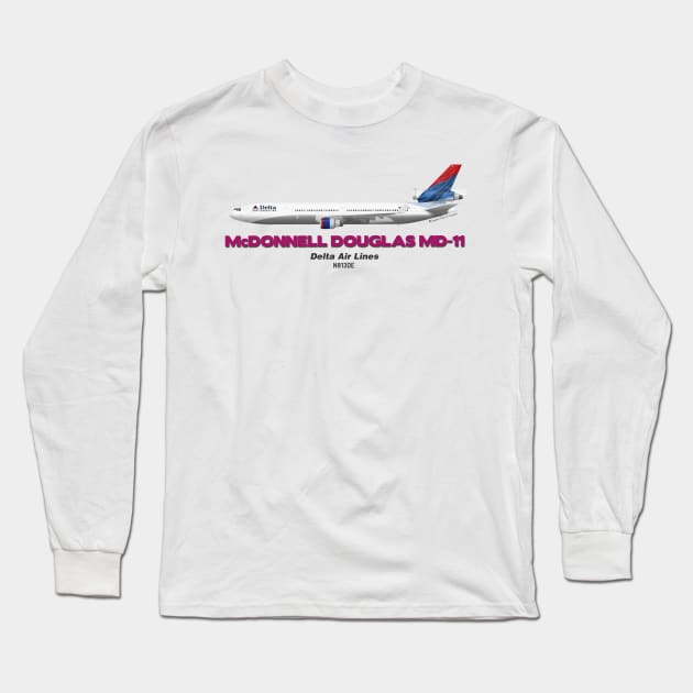 McDonnell Douglas MD-11 - Delta Air Lines Long Sleeve T-Shirt by TheArtofFlying